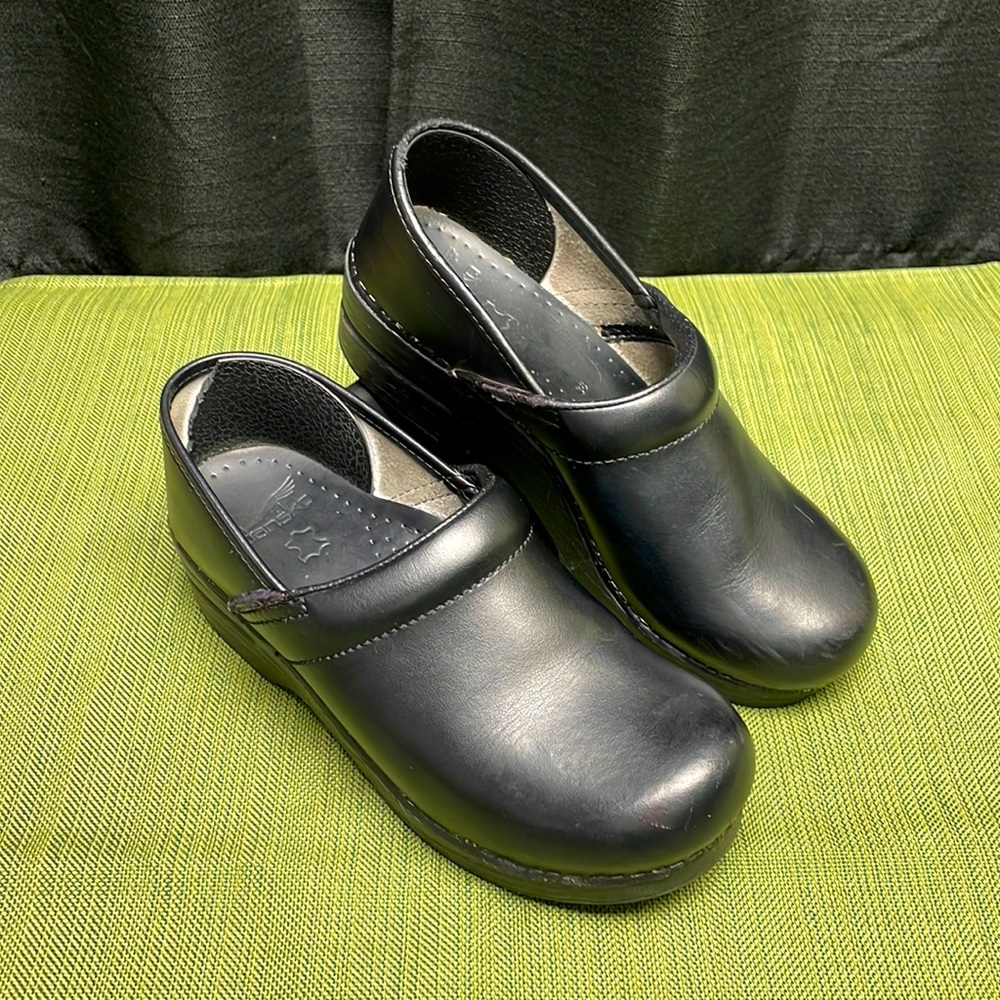 Dansko Black Leather Clogs 38